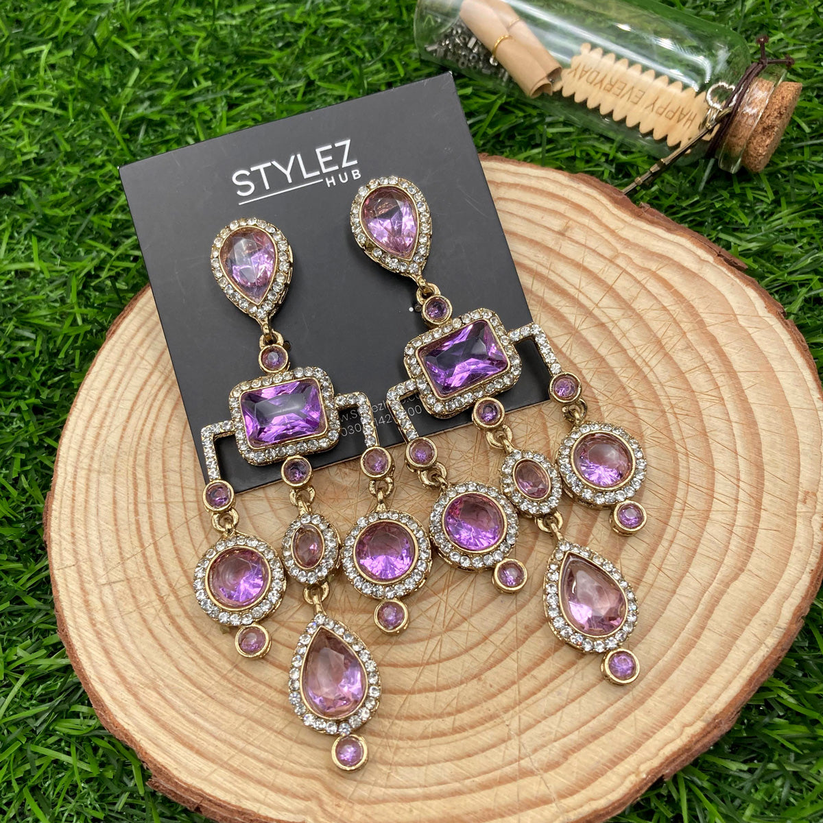 Light Purple Chandelier Zircon Earrings