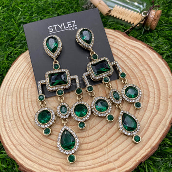 Green Chandelier Zircon Earrings