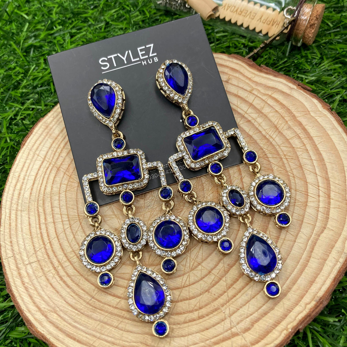 Royal Blue Chandelier Zircon Earrings