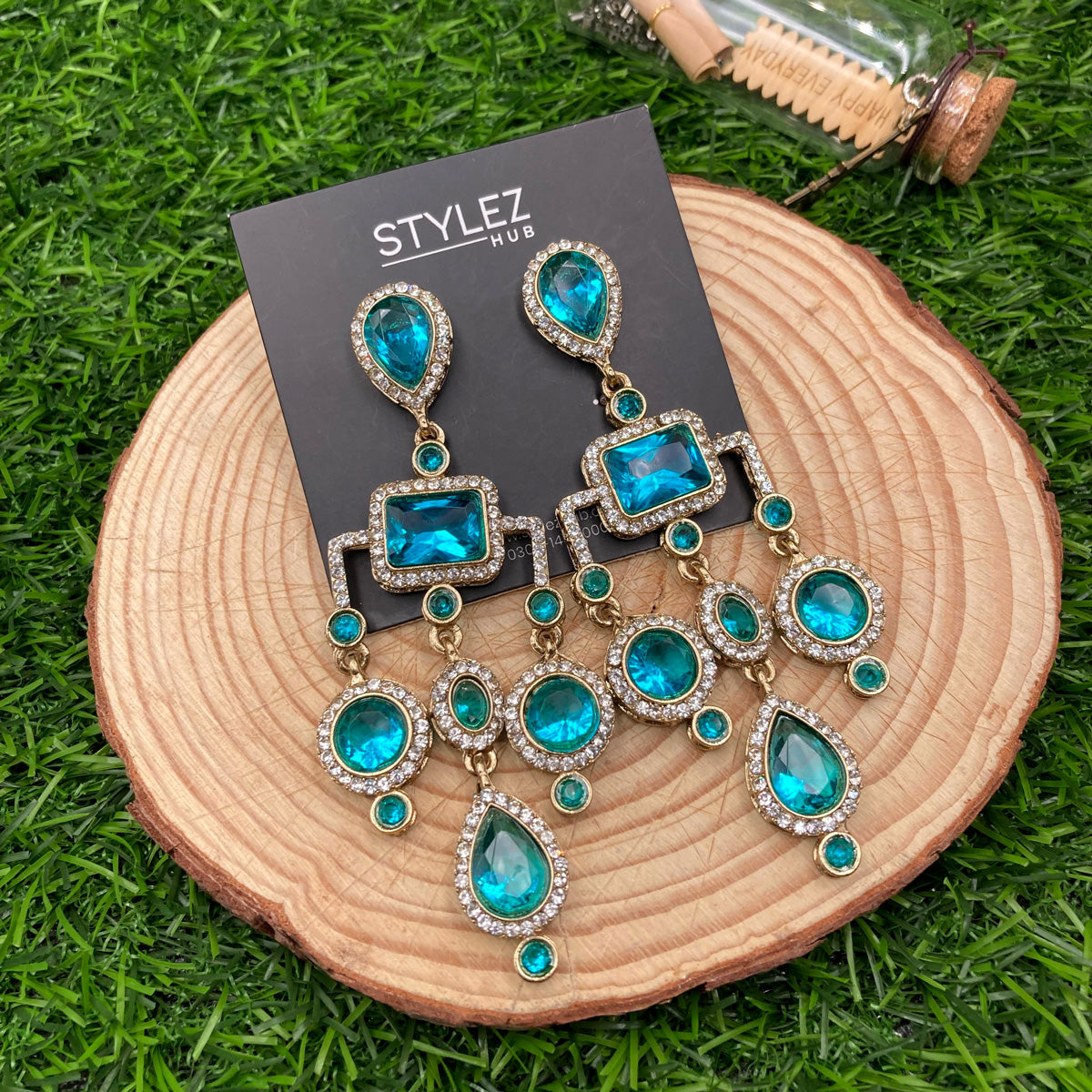 Sea Green Chandelier Zircon Earrings