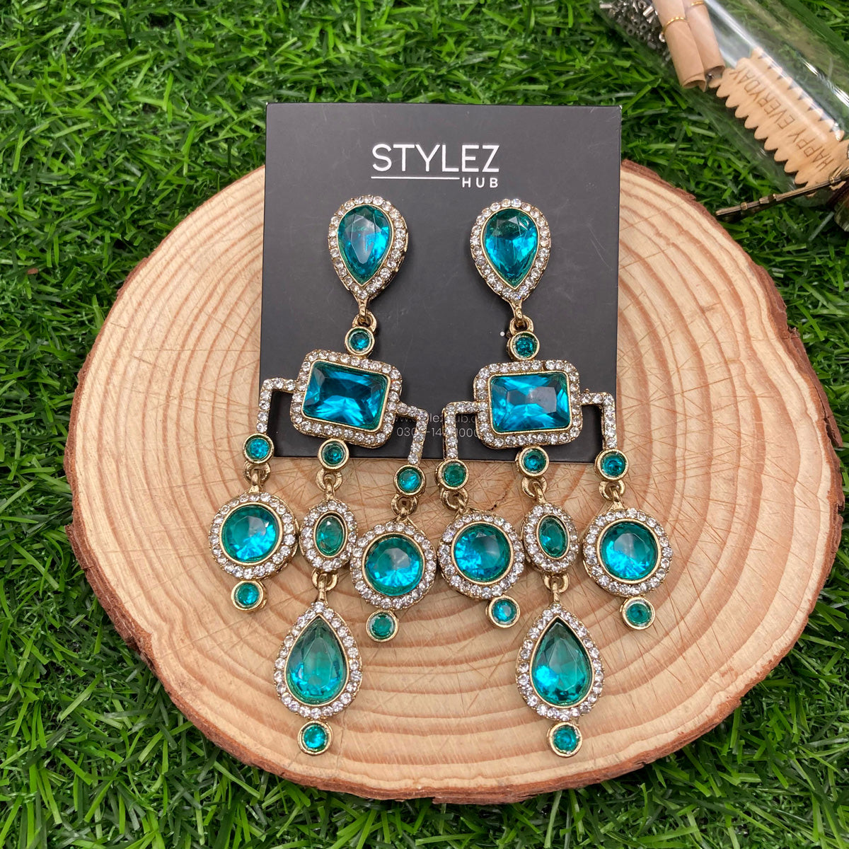 Sea Green Chandelier Zircon Earrings