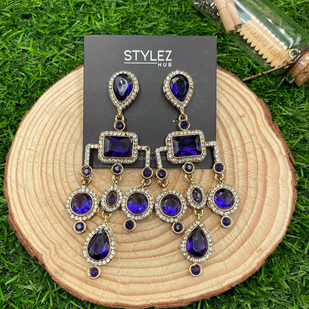 Indigo Blue Chandelier Zircon Earrings