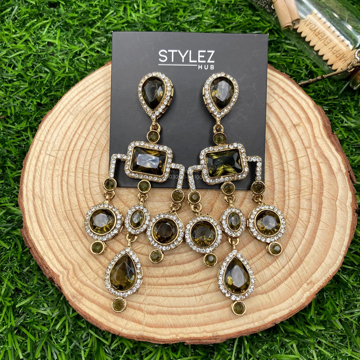 Olive Chandelier Zircon Earrings