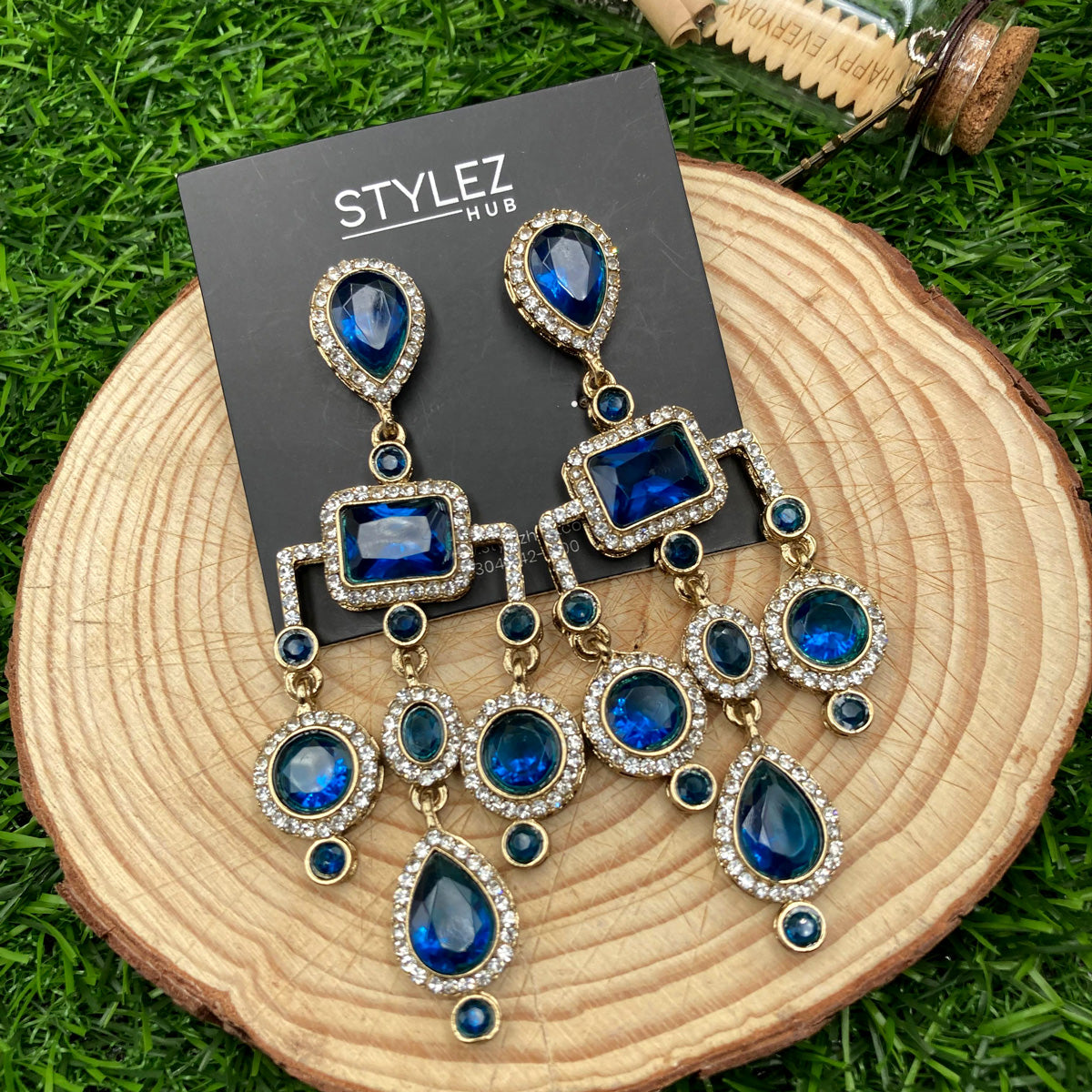 Blue Chandelier Zircon Earrings