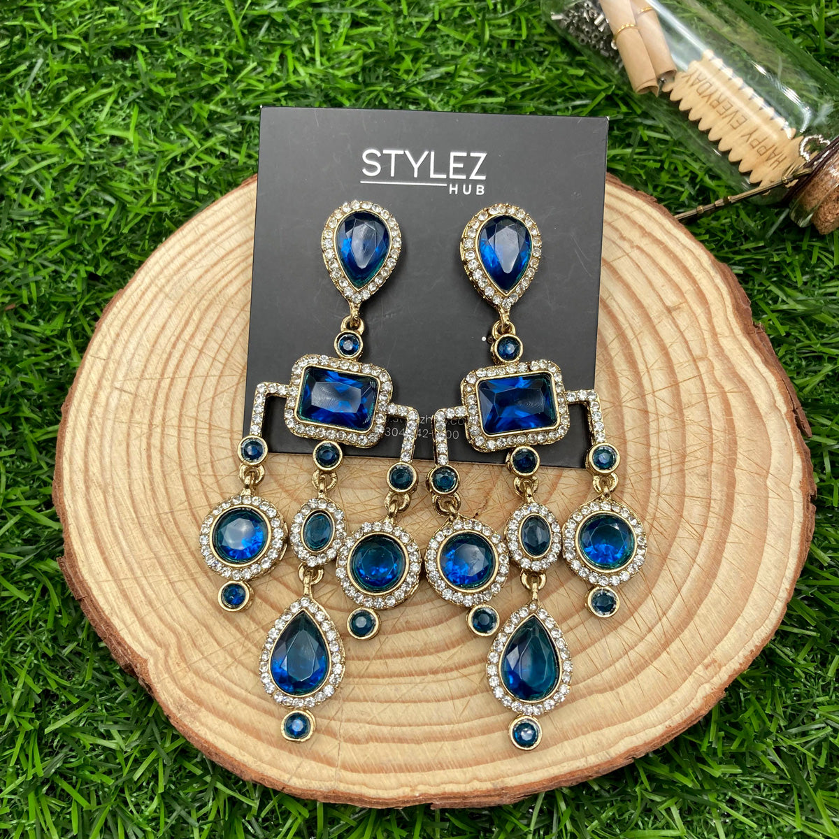 Blue Chandelier Zircon Earrings