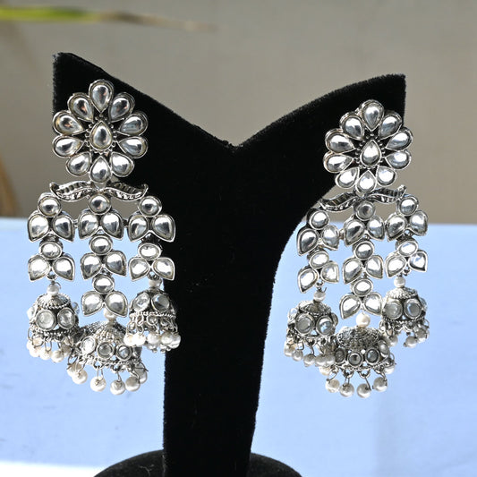 Embellished Silver Stone Jhumki