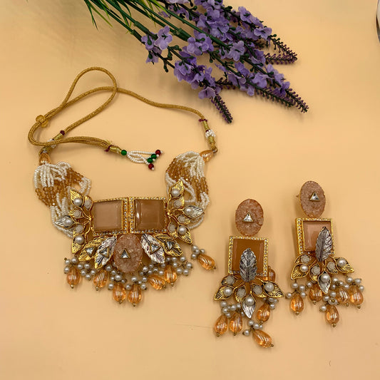 Bernadette Crushed Stone Necklace & Earrings Set