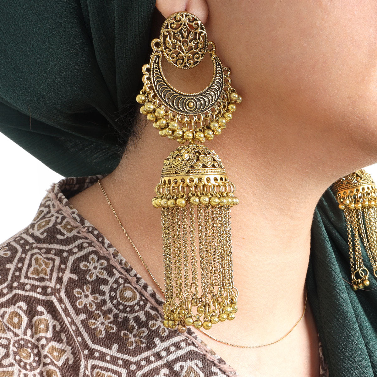 Golden Oxidised Drop Jhumka Earrings