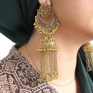 Golden Oxidised Drop Jhumka Earrings